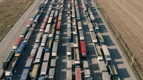 Trucks stand in line to the terminal. Stock Footage 161077455