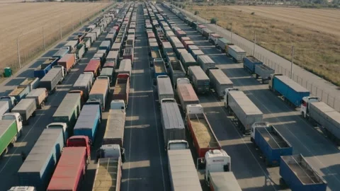 Trucks stand in line to the terminal. Stock Footage 161077473