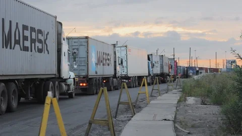 Trucks traffic jam entry ban embargo Stock-Footage 113065660