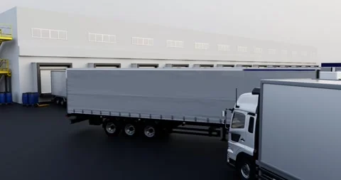 Trucks with trailers parked at warehouse loading dock Vídeo Stock 329498652