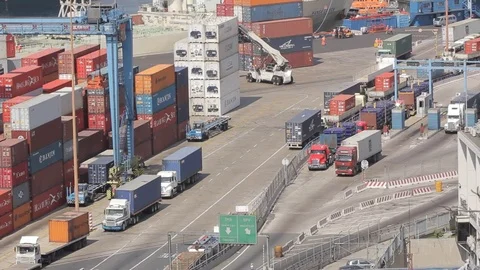 Trucks transport containers Stock Footage 77052563