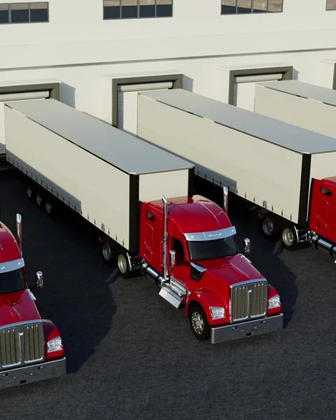 Trucks at warehouse dock Vídeo Stock 329249696