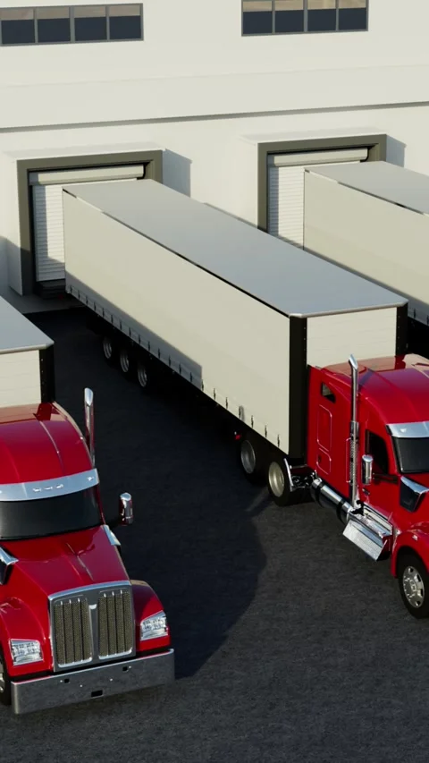 Trucks at warehouse dock Vídeo Stock 329249698