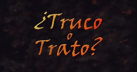 Truco o Trato (Trick or Treat) Spanish text dissolving into dust from bottom Stock Footage 68698977