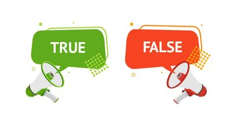 True and False Concept which Megaphone and Speech Bubbles Shapes. Vector Illustrazione stock