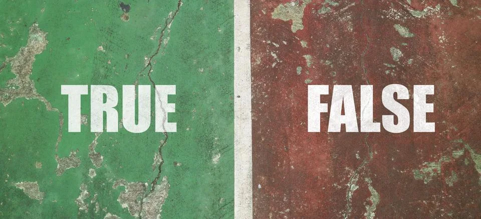 TRUE and FALSE text in white bold font, separated by a white vertical line .. Stock Photos