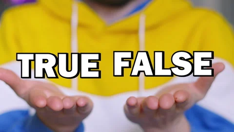 TRUE FALSE Choice Text Appearing on Male Hands and Tracking with Up and Down Stock Footage 306593437