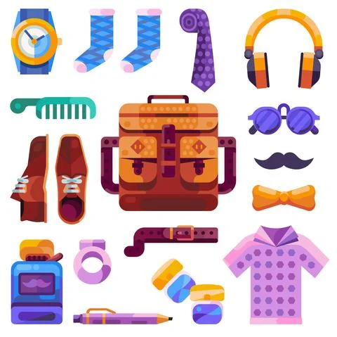 True Men Stuff or Hipster Accessories in Flat Stock Illustration