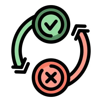 True or false cycle with checkmark and cross symbol for right and wrong answe Illustrazione stock
