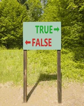 True or false symbol. Concept word True or False on beautiful green road sign 스톡 사진