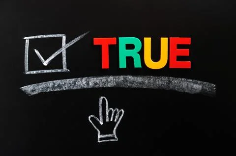 True with a tick and hand cursor Stock Photos