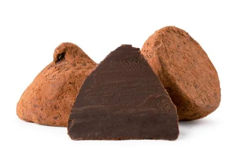Truffle candy closeup on a white background. Isolated. Stock Photos