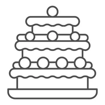 Truffles cake thin line icon, Birthday cupcake concept, Three tiered cake sign Stock Illustration