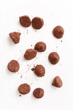 Truffles pattern, top view flat lay of various chocolate sweets Foto stock