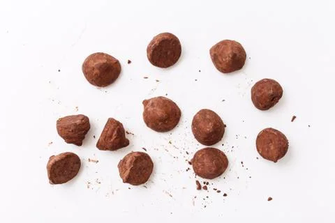 Truffles pattern, top view flat lay of various chocolate sweets Foto stock