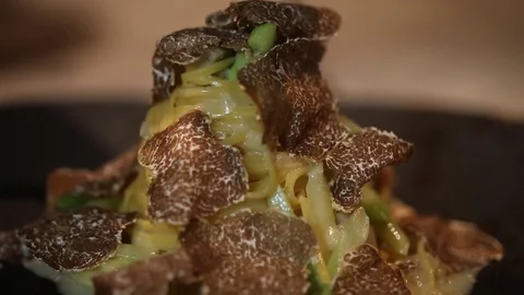 Truffles shave onto pasta Stock Footage 82748500