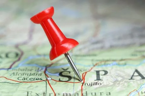 Trujillo, Spain pin on map Stock Photos