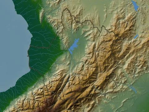 Trujillo, Venezuela. Colored elevation map with lakes and rivers 스톡 일러스트