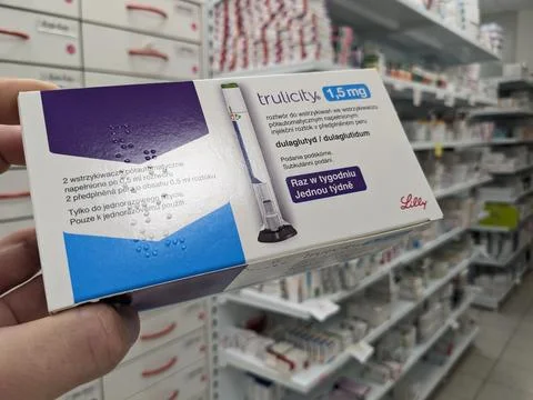 TRULICITY Eli lilly insulin self injections pen.DULAGLUTIDE active substance Stock Photos