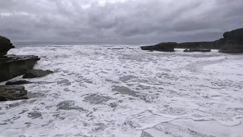 Trumans Track: Powerful Ocean Waves Crashing on the Black Sand Beach of the.. Stock Footage 289800994