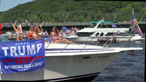 Trump Boat Rally Stillwater, MN Stock Footage