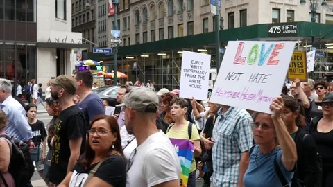 Trump Demonstration in Front of NY Public Library Stock Footage 78771053