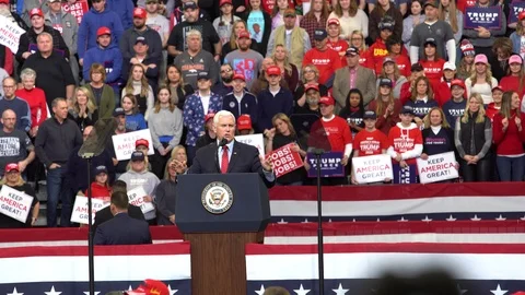 Trump Rally Clip- Des Moines Mike Pence, Military, Iran and Missle attack Stock Footage