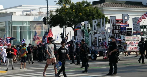 A Trump Train float  passes by during a Freedom Rally Stock Footage 138926408