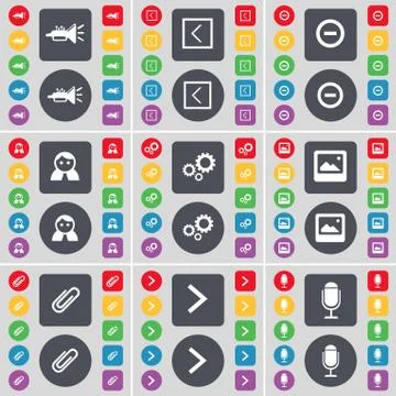 Trumped, Arrow left, Minus, Avatar, Gear, Window, Clip, Arrow ri icon symbol. A Stockillustratie