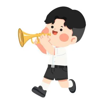 Trumpet player boy marching in school uniform for music performance Stock Illustration