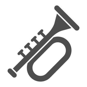 Trumpet solid icon. Brass musical instrument with flared bell glyph style Stock Illustration