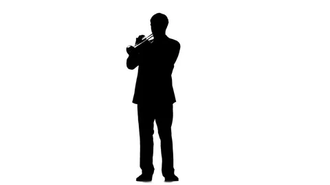 Trumpeter performs classical melody on the tool. Silhouette in studio Stock Footage 70850638