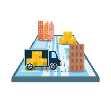 Trunk with boxes package in the map search Stock Illustration