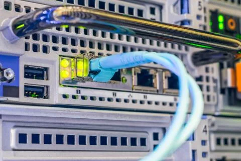 Trunk Internet cable close-up. High-speed data transfer concept. Optical fibe 库存照片