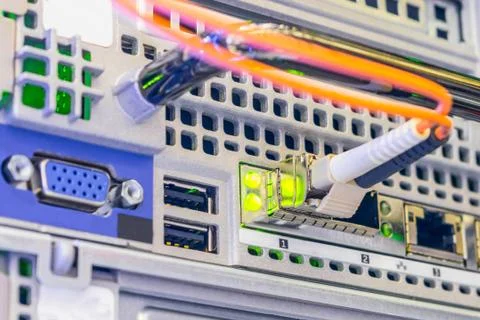 Trunk Internet cable close-up. Optical fiber telecommunication cable is conne Stock Photos