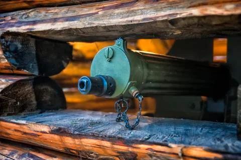 Trunk of a machine gun with a shallow depth of field Stock Photos