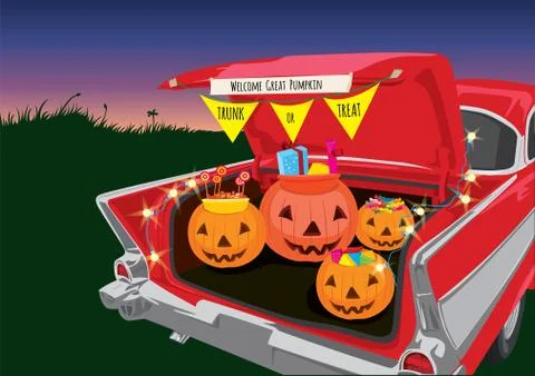 Trunk or Treat Halloween Night Stock Illustration