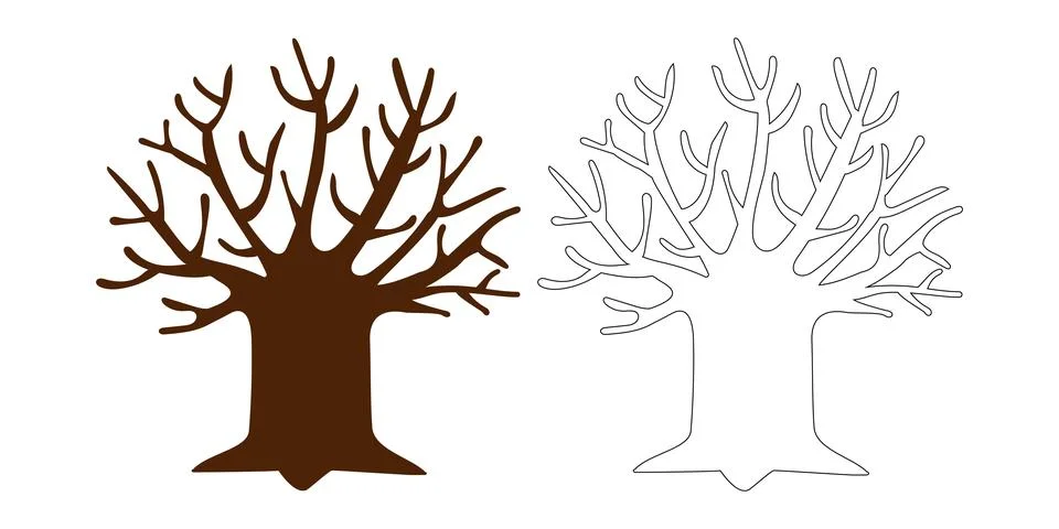 Trunk tree and branch shape icon, tree silhouette outlined, branch, tree hu.. Stock Illustration