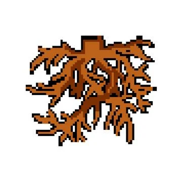 Trunk tree root pixel art vector illustration Stock Illustration