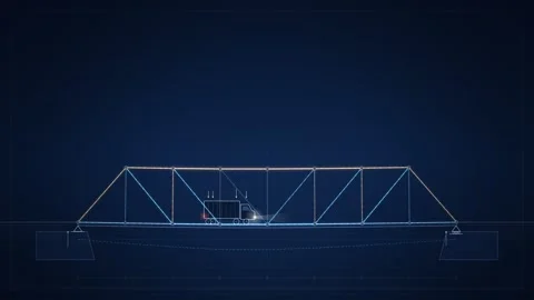 Truss Bridge Force Flow Blueprint Truck Crossing Seamless Loop Vidéo 346879319