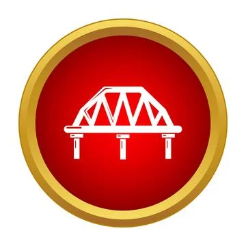 Truss bridge graphic in a red circle with gold border Stock Illustration