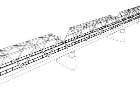 Truss bridge outline frame model isolated on white background, 3d Ilustración de archivo