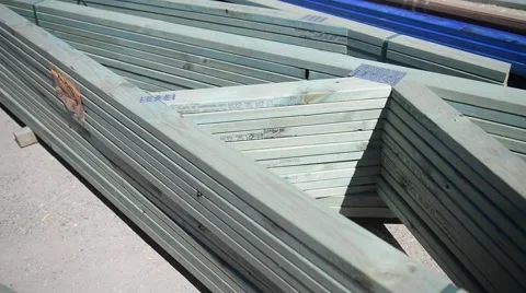 Trusses pre assembled on the ground ready for construction 스톡 동영상 64227513