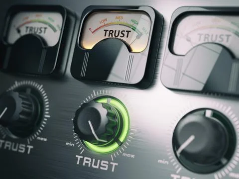 Trust concept. Trust switch knob on maximum position. Stock Illustration