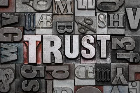 Trust letterpress word cloud. Stock Photos