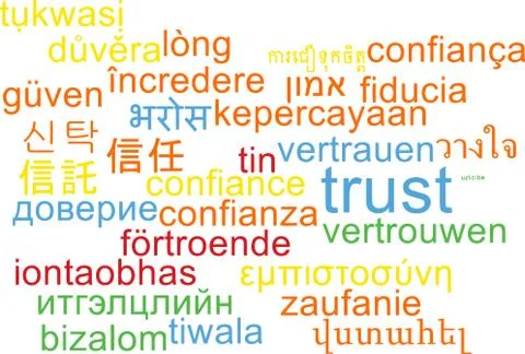 Trust multilanguage wordcloud background concept Stock Illustration