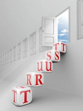 Trust red word blocks up to open door Stock Illustration