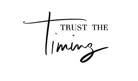 Trust the timing text font calligraphy hand written lettering script black .. Illustrazione stock