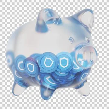 Trust Wallet Token (TWT) Clear Glass piggy bank with decreasing piles of crypto Stock Illustration