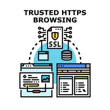 Trusted https browsing and secure network connection Stock Illustration